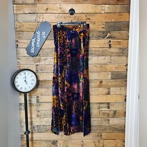 Women's Vintage Velvour Floral Vibrant Wide Leg Boho High   Waisted Pants Sz S